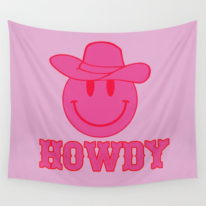 Happy Smiley Face Says Howdy - Preppy Western Aesthetic Wall Tapestry by  Aesthetic Wall Decor by SB Designs