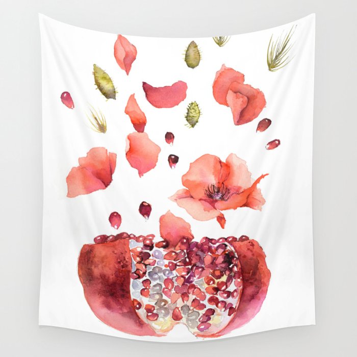 My heart is full of flowers / pomegranate and poppies Wall Tapestry