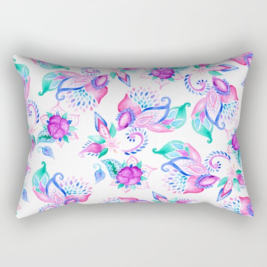Modern pink turquoise hand painted floral paisley pattern illustration Rectangular Pillow