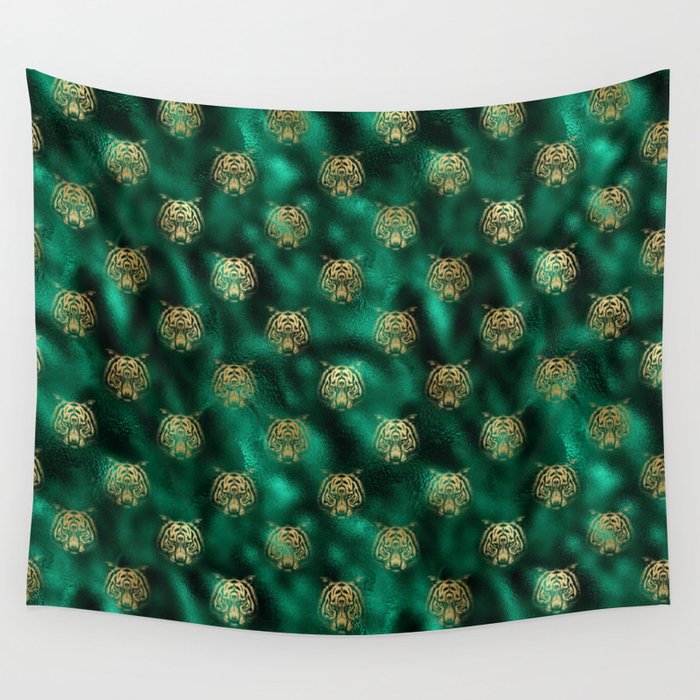 Green Gold Tiger Pattern Wall Tapestry