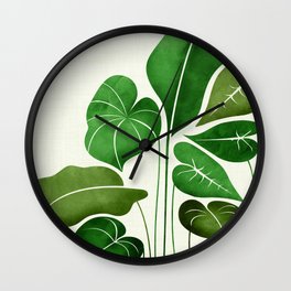 Cacophony Plant Illustration Wall Clock | Painting, Leaves, Plant, Exotic, Jungle, Bananaleaf, Tropical, Fronds, Nature, Rainforest 