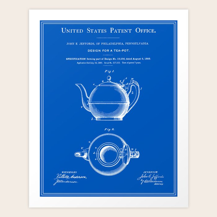 Tea Pot Patent Blueprint Art Print by Finlay McNevin Society6