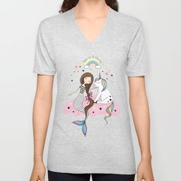 Mermaid & Unicorn V Neck T Shirt
