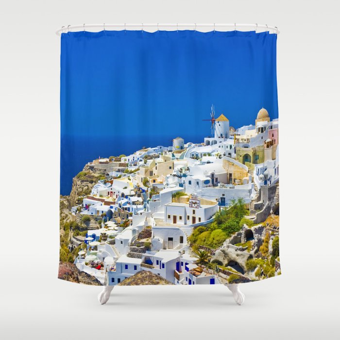 Santorini Shower Curtain By Halcia Society6 Santorini Shower Curtain