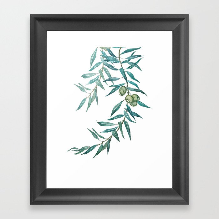 green olive leaf watercolor Framed Art Print