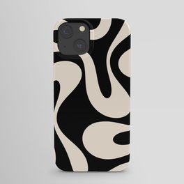 Soft Curves Retro Modern Abstract Pattern in Black and Almond Cream iPhone Case