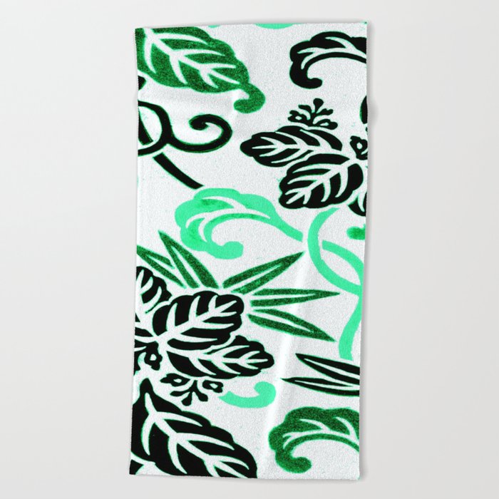 Natural Elegance in Aqua Mint Green : Nishiki Brocade Japanese Pattern  Beach Towel