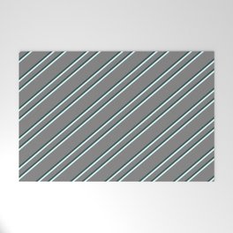 [ Thumbnail: Gray, Dark Slate Gray, and Light Cyan Colored Striped/Lined Pattern Welcome Mat ]