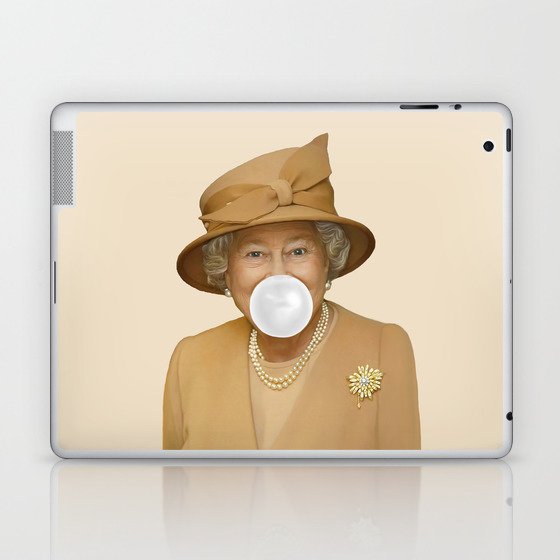 Queen Elizabeth II blowing a white bubble gum Laptop & iPad Skin