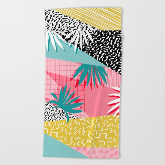 Bingo - throwback retro memphis neon tropical socal desert festival trendy hipster pattern pop art Beach Towel
