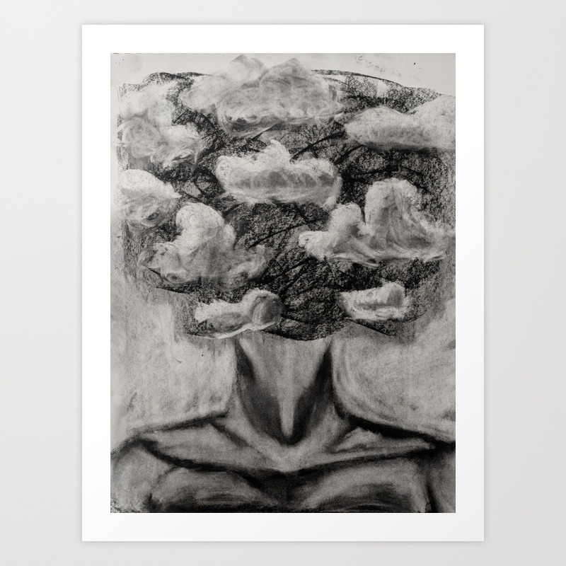 Head In The Clouds Me Pencil And Charcoal 2019 Art