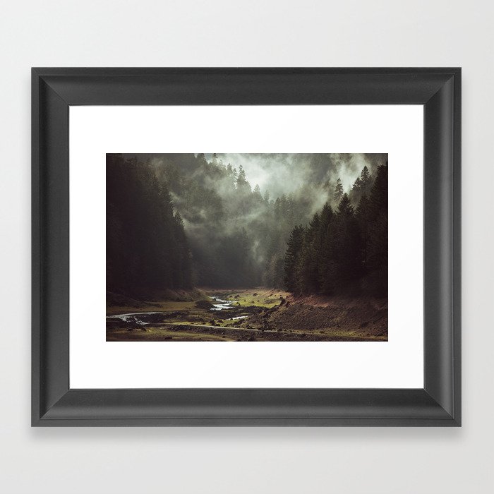 Foggy Forest Creek Framed Art Print