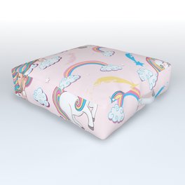 Rainbow unicorn & girl Outdoor Floor Cushion | Illustration, Summer, Seamless, Fun, Sweet, Drawing, Pattern, Clouds, Fashion, Cute 