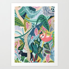Jungle Sloth & Panther Pals Art Print
