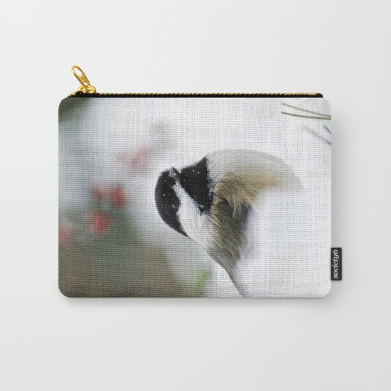 White Winter Chickadee Carry-All Pouch