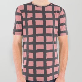 Pink & Black Rustic Scandi Checked Pattern All Over Graphic Tee