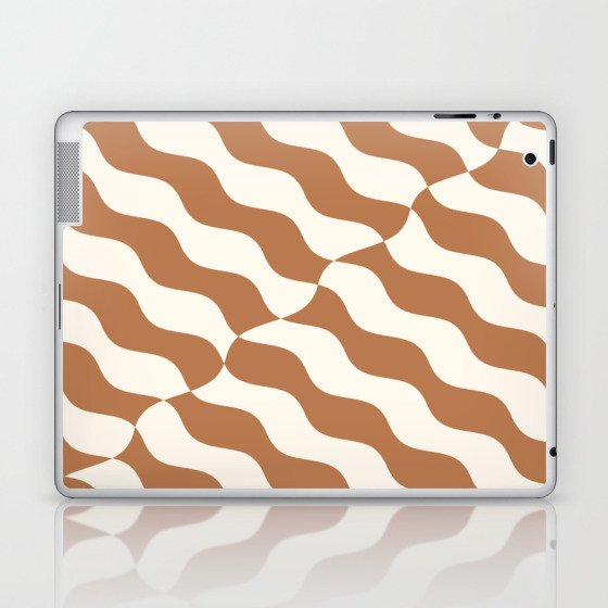 Retro Wavy Abstract Swirl Lines in Brown & White Laptop & iPad Skin