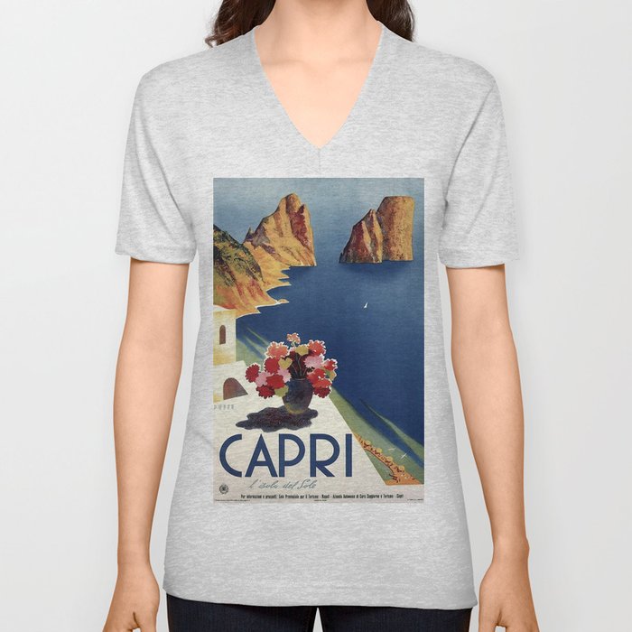 Italy Capri Vintage Poster V Neck T Shirt