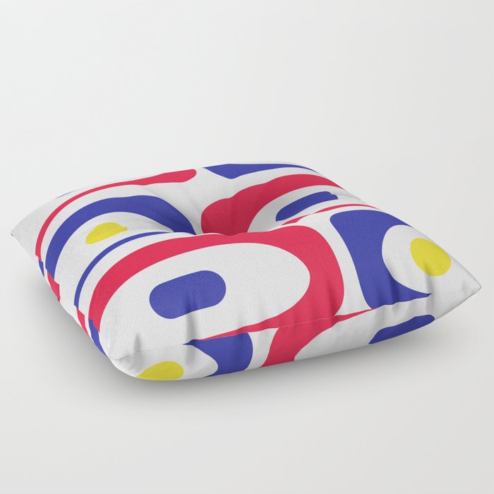 Mid Century Modern Piquet Minimalist Abstract Pattern in Red, Navy Blue, Yellow, and White Floor Pillow