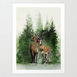 Deers in the Forest Art Print