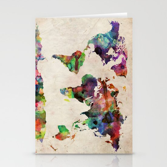 World Map Urban Watercolor Stationery Cards