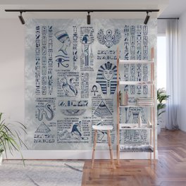 Egyptian hieroglyphs and deities abalone on pearl Wall Mural