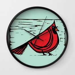 Cardinal linocut - Cute Red Bird, Cute Fat Bird, Birb Wall Clock