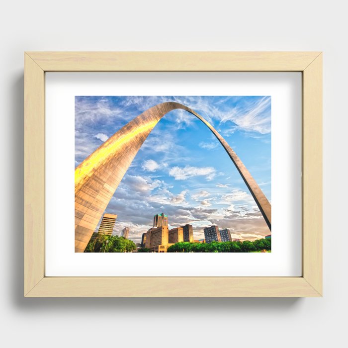 Saint Louis Gateway Arch And Skyline Under Wispy Morning Clouds Recessed Framed Print