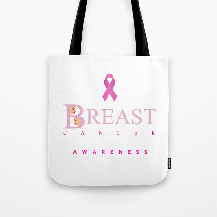 Breast cancer awareness support with text and pink ribbon Tote Bag
