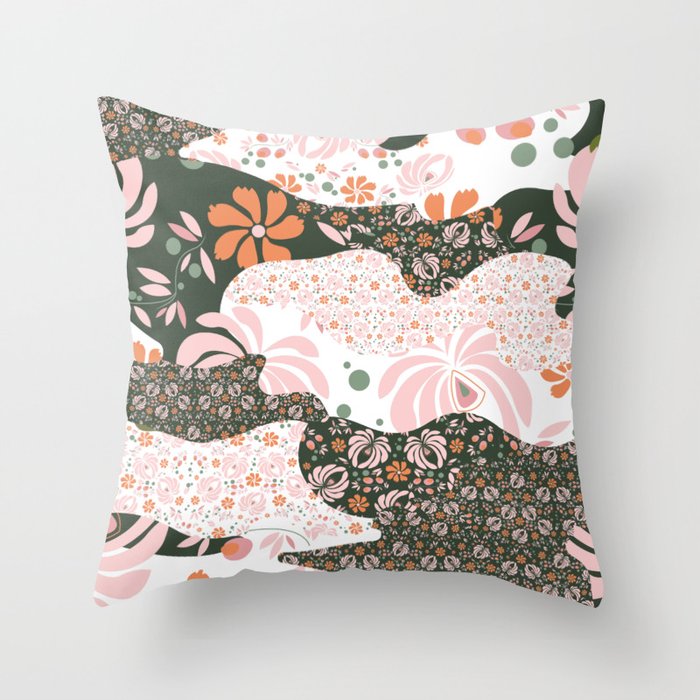 Green Floral Camo Throw Pillow