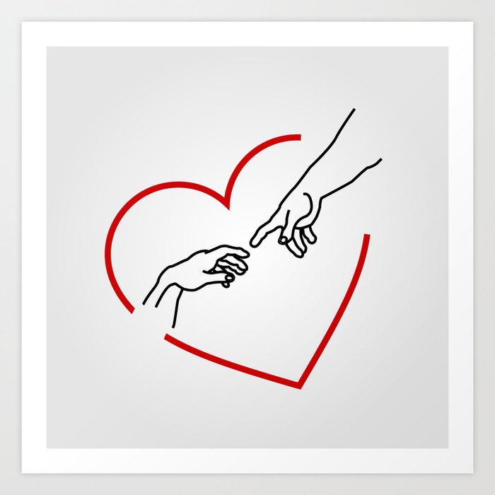 The Creation Of Adam The Hands Of God And Adam Within A Red Heart Art Print By Shawlinmohd