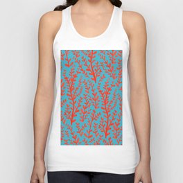 Turquoise and Red Leaves Pattern Tank Top