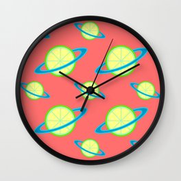 Planet Lime Pattern | Solar System | Space | Citrus Planets | Tropical Fruit | pulps of wood Wall Clock