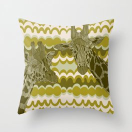Two giraffes from Africa on a modern patterned background Throw Pillow