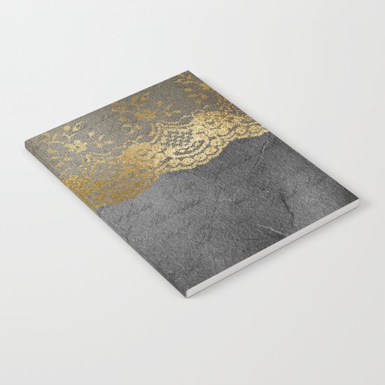 Pure elegance I- gold glitter luxury lace on black grunge background on #Society6 Notebook