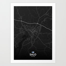 Salo, Finland - Dark City Map Art Print