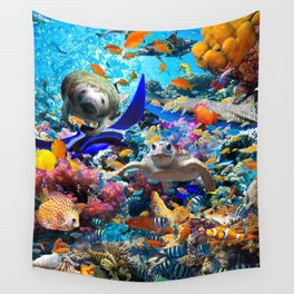 Ocean Dolphin Shark Turtle Coral Sea Fish Orca Whale Reef Wall Tapestry