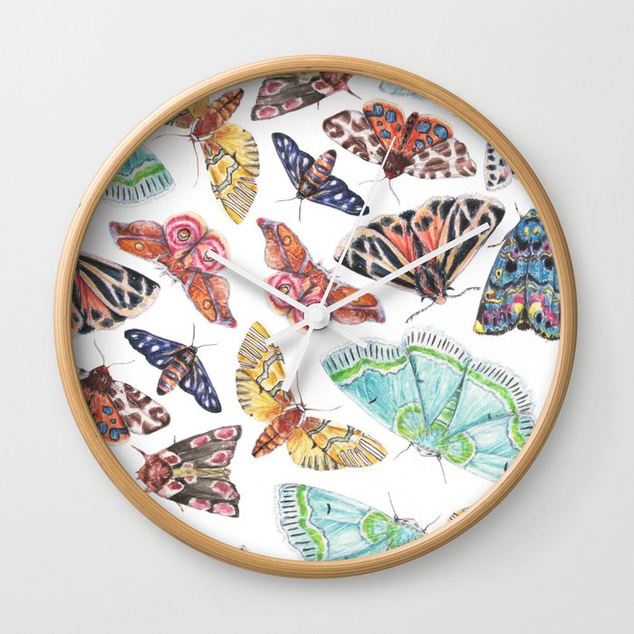 Nature Illustration of Moths Wall Clock
