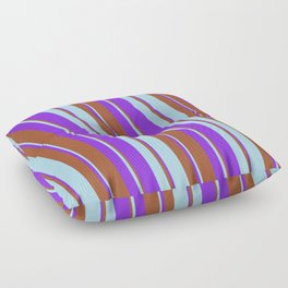 [ Thumbnail: Sienna, Light Blue & Purple Colored Lines/Stripes Pattern Floor Pillow ]