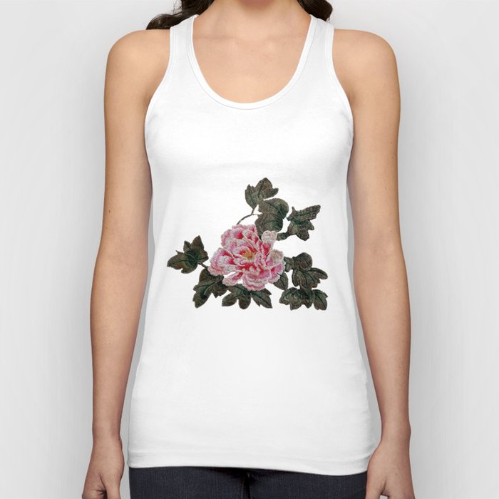 Pink Peony Embroidery Tank Top