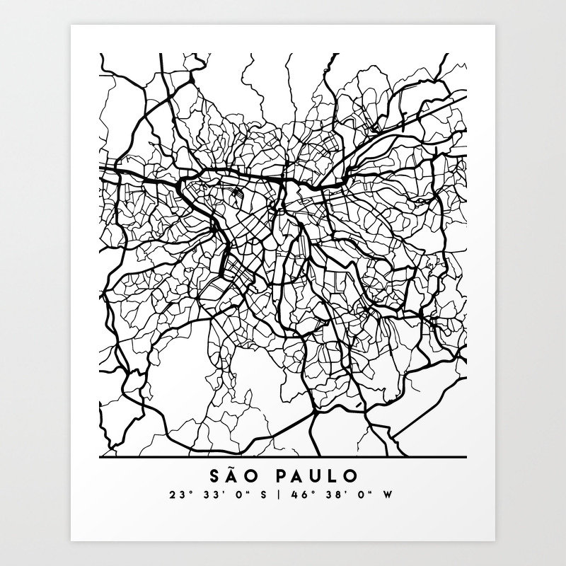 Sao Paulo Brazil Black City Street Map Art Art Print By Deificusart Society6