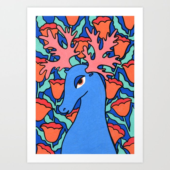Blue deer Art Print