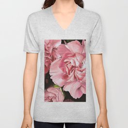 Pink Carnation Flowers V Neck T Shirt