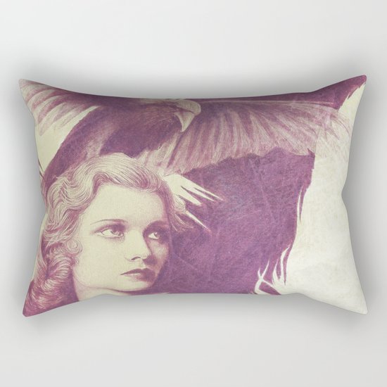 Purple vintage girl with raven Rectangular Pillow
