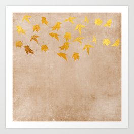 Gold leaves on grunge background - Autumn Sparkle Glitter design Art Print