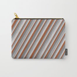 [ Thumbnail: Sienna, Grey, Dark Gray & Light Gray Colored Lines/Stripes Pattern Carry-All Pouch ]