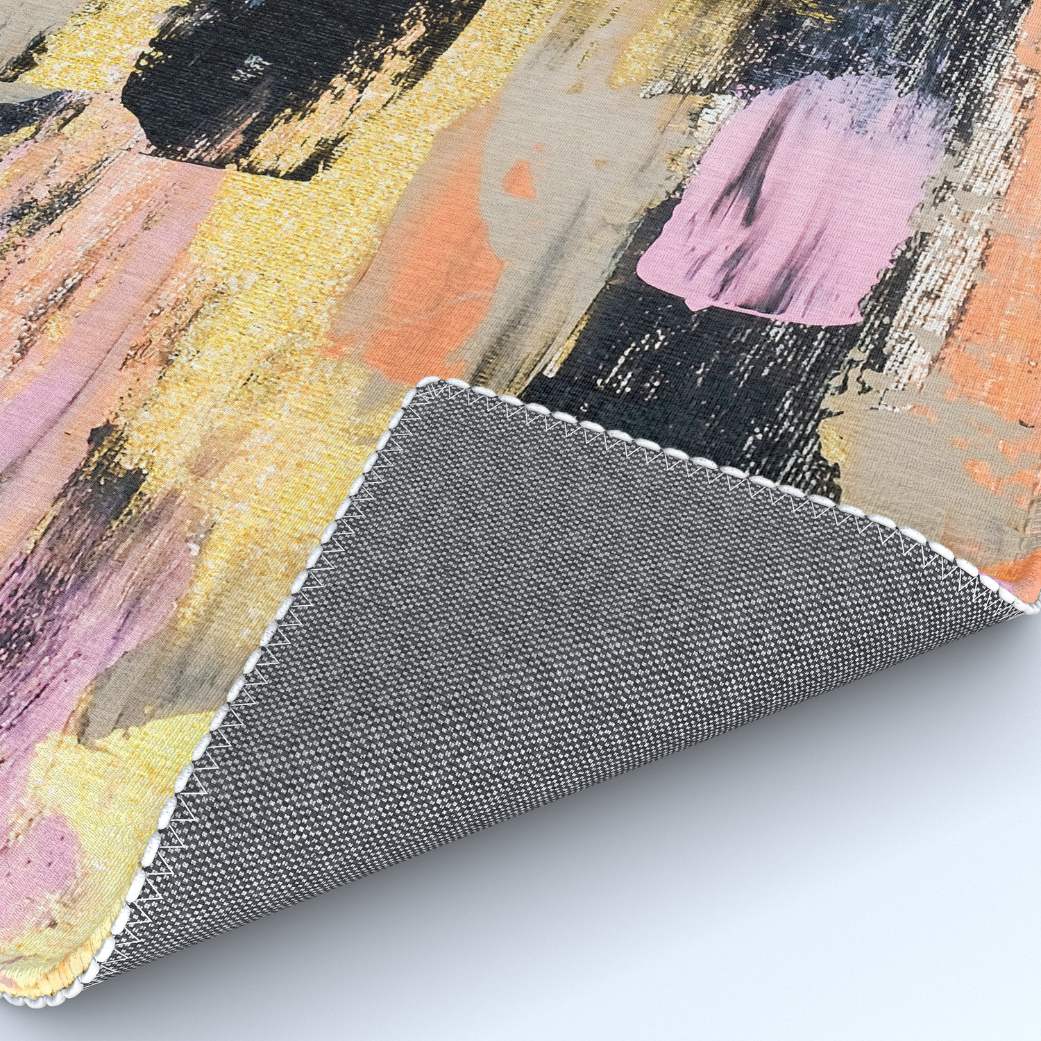 Modern Abstract Black Pink Salmon Gold Hand Painted Acrylic