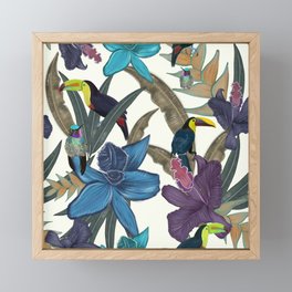 481-Toucan, humming bird and jungle tropical pattern Framed Mini Art Print