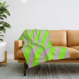 [ Thumbnail: Chartreuse & Plum Colored Striped/Lined Pattern Throw Blanket ]