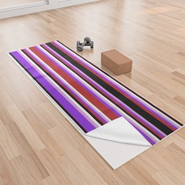 [ Thumbnail: Eyecatching Plum, Purple, Red, Black & White Colored Lines/Stripes Pattern Yoga Towel ]